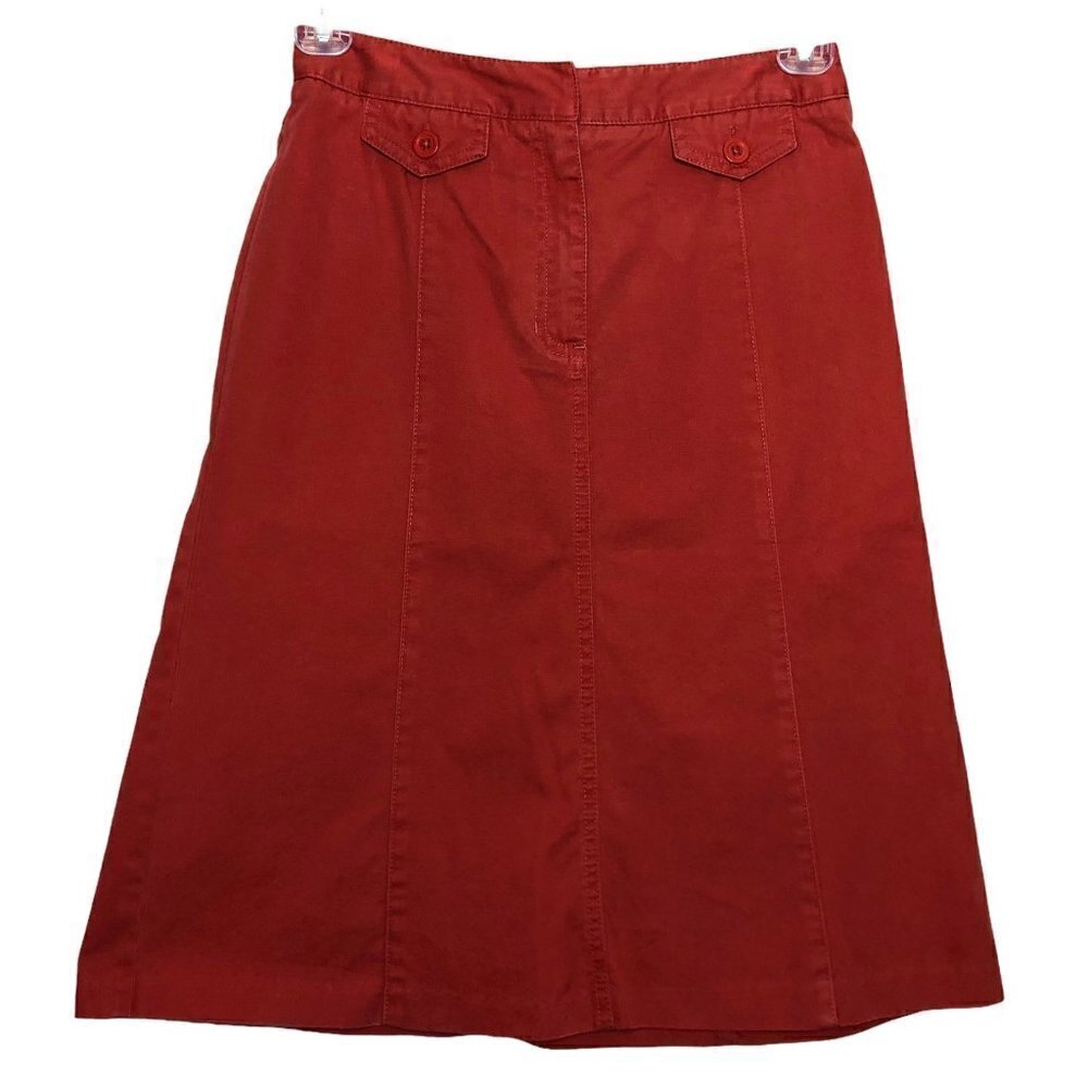 Vintage- TALBOTS - 100% Cotton Brick Red Zip Front A-Line Skirt Pockets - Size 4